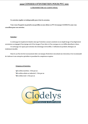 Catalogue Portail Clodelys Entretien PVC